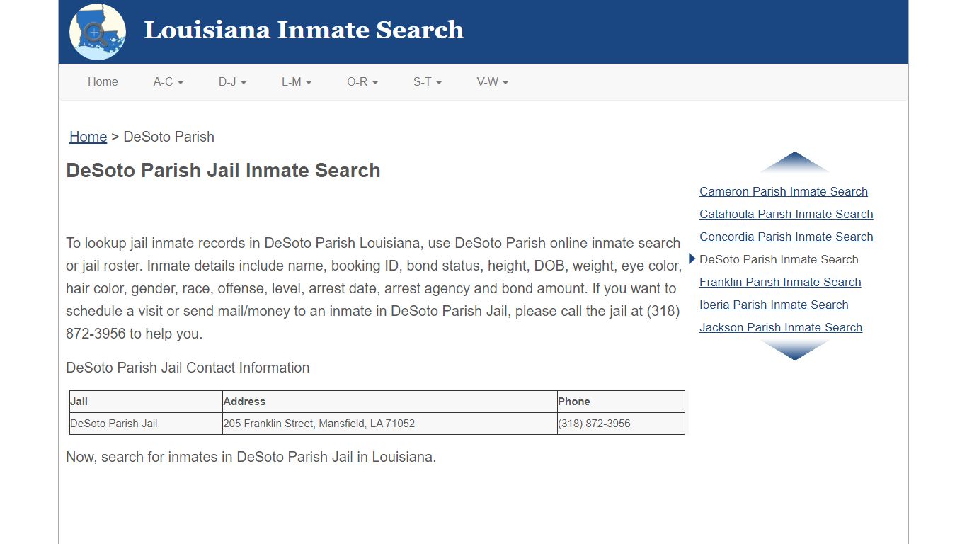 DeSoto Parish LA Jail Inmate Search